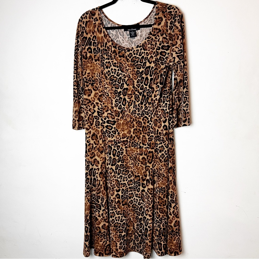 SZ L Lennie for Nina Leonard Animal Print Cheetah Dress